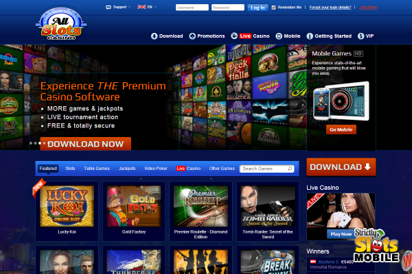 All Slots Mobile Casino website