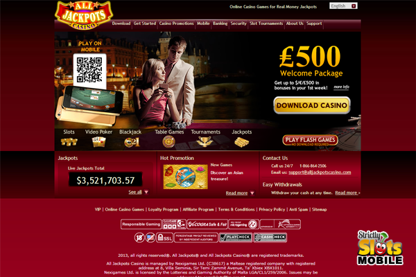 All Jackpots Mobile Casino website