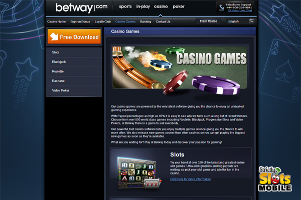 BetWay Mobile Casino lobby