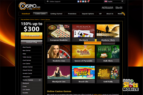 Casino.com Mobile Casino lobby