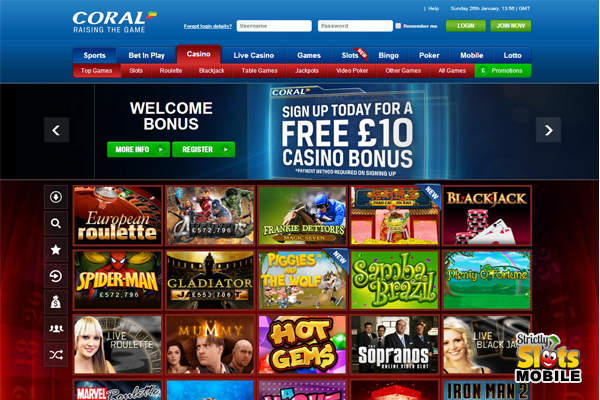Coral Mobile Casino website