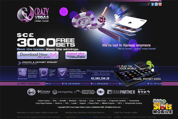 Crazy Vegas Mobile Casino website