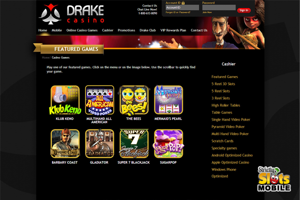 Drake Casino Mobile lobby