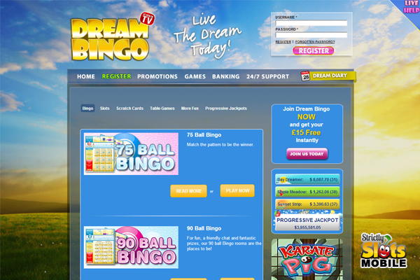 Dream Bingo Mobile lobby
