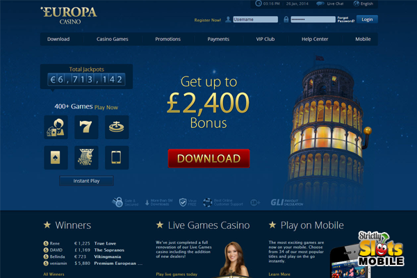 Europa Casino Mobile website