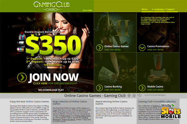 Gaming Club Mobile Casino website