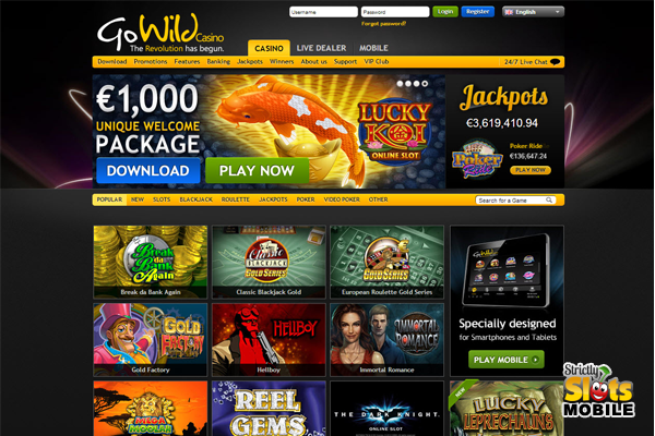 Go Wild Mobile Casino website