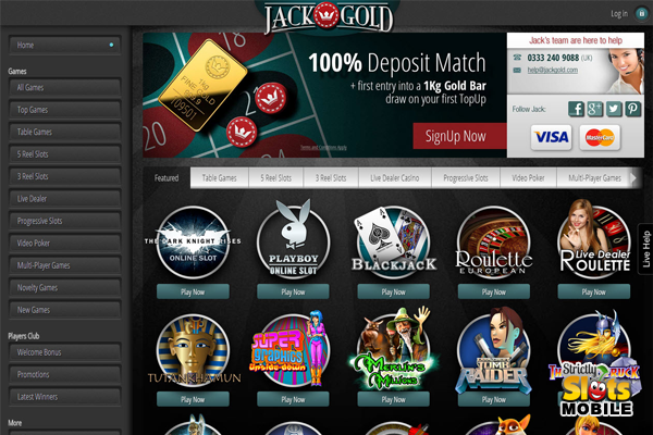 Jack Gold Mobile Casino website