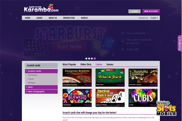 Karamba Mobile Slots Casino lobby