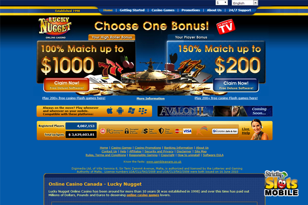 Lucky Nugget Mobile Casino website