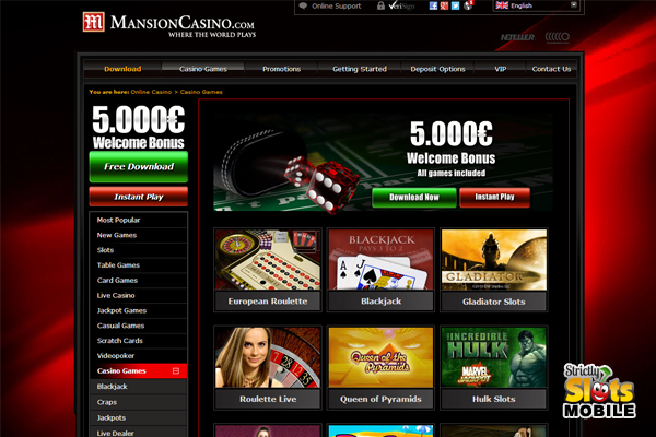 Mansion Mobile Casino lobby