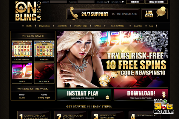 On Bling Mobile Casino website