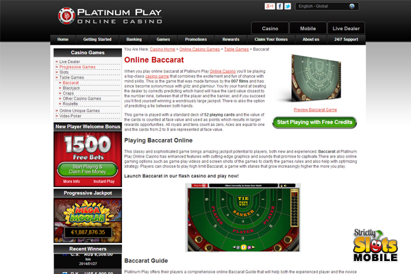 Platinum Play Mobile Casino lobby