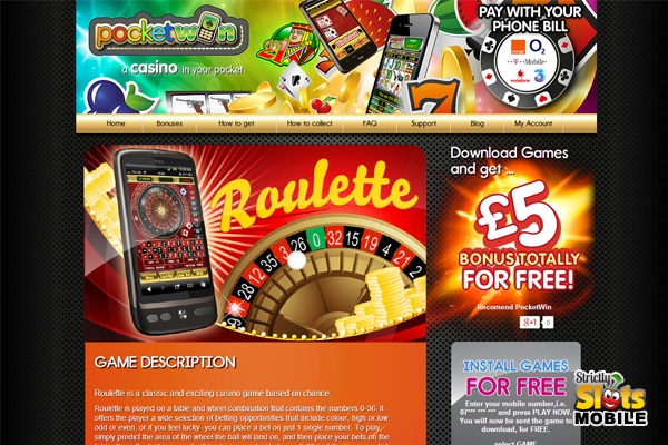Pocket Win Mobile Casino lobby