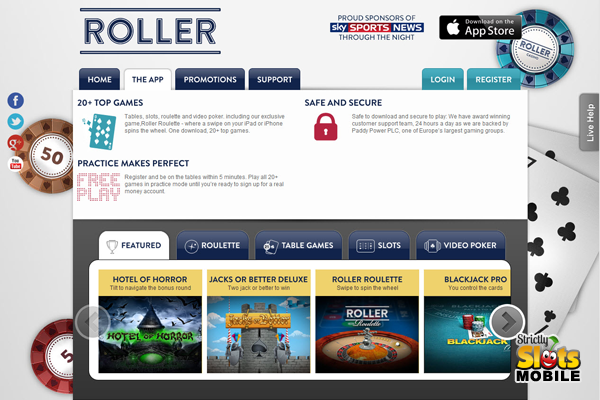 Roller Casino for Apple iOS lobby