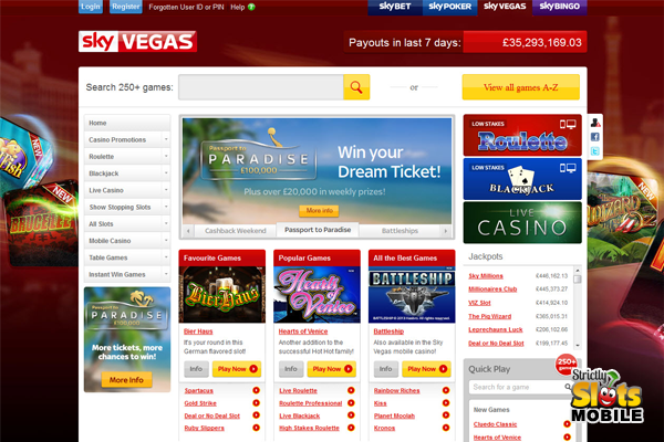 Sky Vegas Mobile Casino website