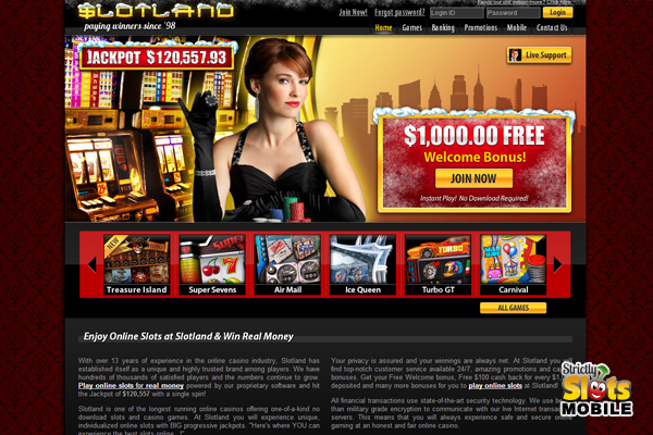 Slotland Mobile Casino website